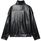 Cropped Faux Leather Bomber with Funnel Collar