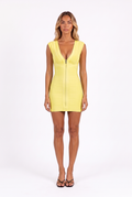 Sleeveless Zip-Front Bandage Mini Dress in yellow — front